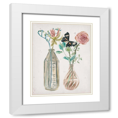 Butterflies and Flowers III White Modern Wood Framed Art Print with Double Matting by Wang, Melissa