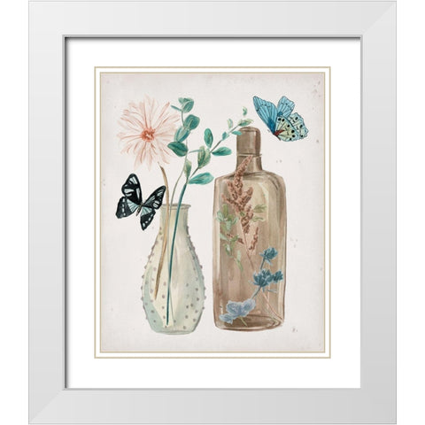 Butterflies and Flowers IV White Modern Wood Framed Art Print with Double Matting by Wang, Melissa