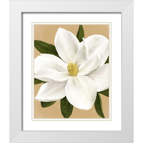 Magnolia on Gold I White Modern Wood Framed Art Print with Double Matting by Popp, Grace