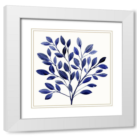 Deep Blue Branch I White Modern Wood Framed Art Print with Double Matting by Warren, Annie