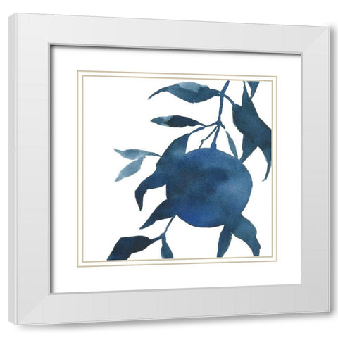 Indigo Oranges I White Modern Wood Framed Art Print with Double Matting by Caroline, Emma