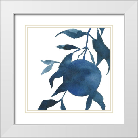 Indigo Oranges I White Modern Wood Framed Art Print with Double Matting by Caroline, Emma
