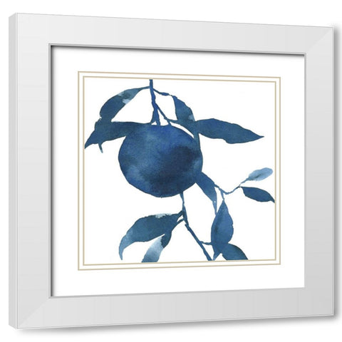 Indigo Oranges II White Modern Wood Framed Art Print with Double Matting by Caroline, Emma
