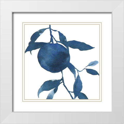 Indigo Oranges II White Modern Wood Framed Art Print with Double Matting by Caroline, Emma