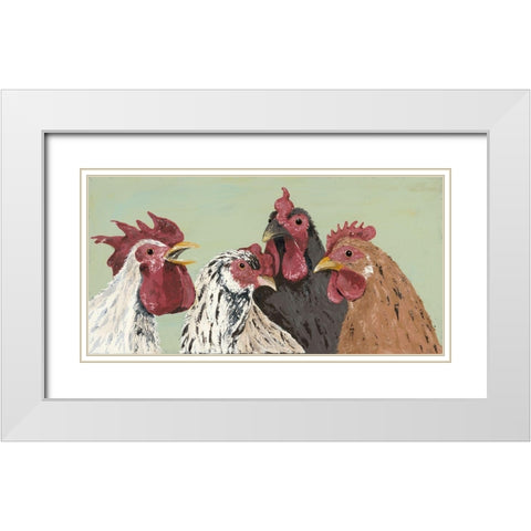 Four Roosters White Modern Wood Framed Art Print with Double Matting by Reynolds, Jade