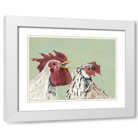 Four Roosters White Chickens White Modern Wood Framed Art Print with Double Matting by Reynolds, Jade