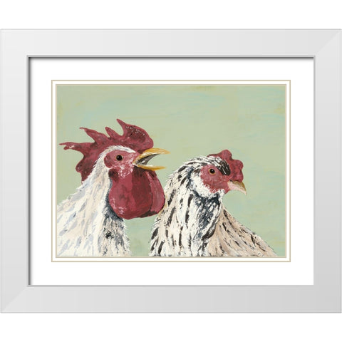 Four Roosters White Chickens White Modern Wood Framed Art Print with Double Matting by Reynolds, Jade