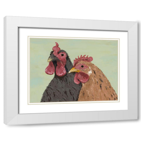 Four Roosters Brown Chickens White Modern Wood Framed Art Print with Double Matting by Reynolds, Jade