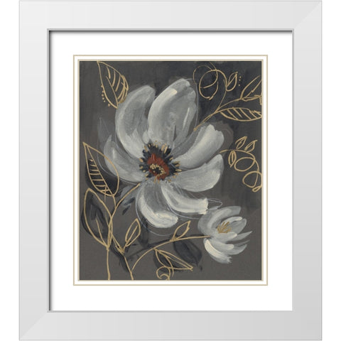 Floral Filigree I White Modern Wood Framed Art Print with Double Matting by Goldberger, Jennifer