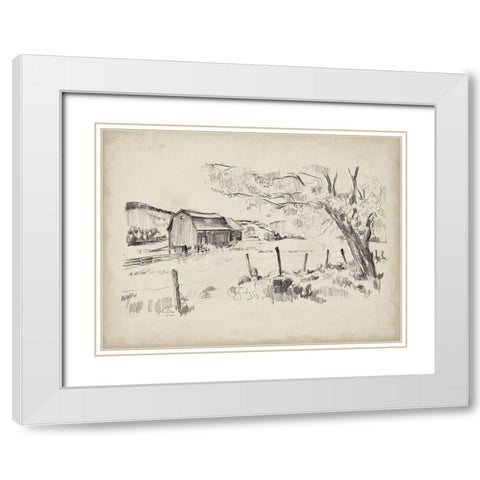 Sketched Barn View II White Modern Wood Framed Art Print with Double Matting by Parker, Jennifer Paxton