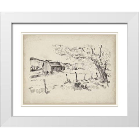 Sketched Barn View II White Modern Wood Framed Art Print with Double Matting by Parker, Jennifer Paxton