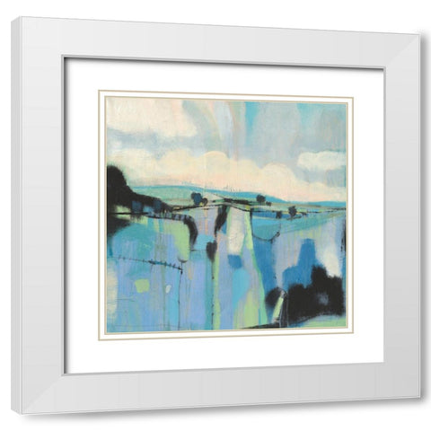 Abstract Shades of Blue I White Modern Wood Framed Art Print with Double Matting by OToole, Tim