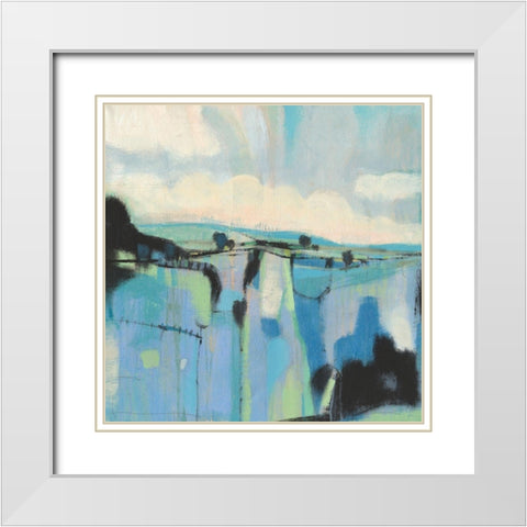 Abstract Shades of Blue I White Modern Wood Framed Art Print with Double Matting by OToole, Tim