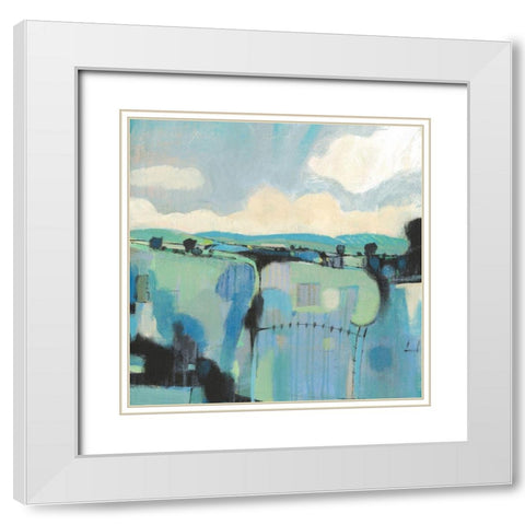 Abstract Shades of Blue II White Modern Wood Framed Art Print with Double Matting by OToole, Tim
