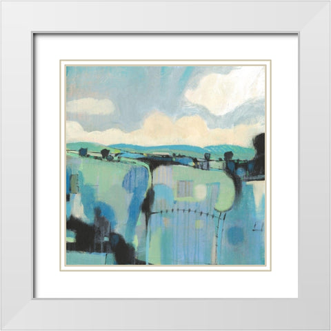 Abstract Shades of Blue II White Modern Wood Framed Art Print with Double Matting by OToole, Tim