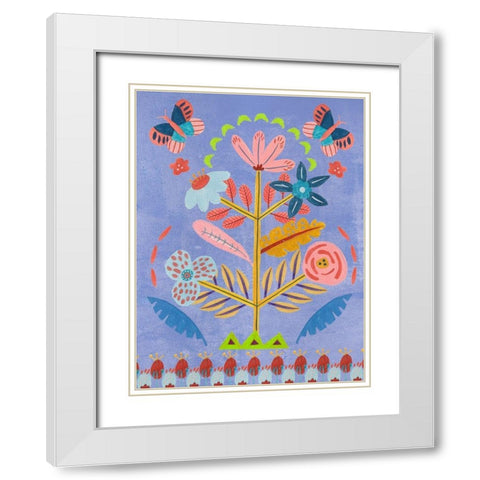 Embroidered Garden II White Modern Wood Framed Art Print with Double Matting by Wang, Melissa