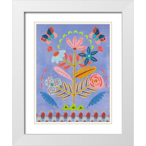 Embroidered Garden II White Modern Wood Framed Art Print with Double Matting by Wang, Melissa