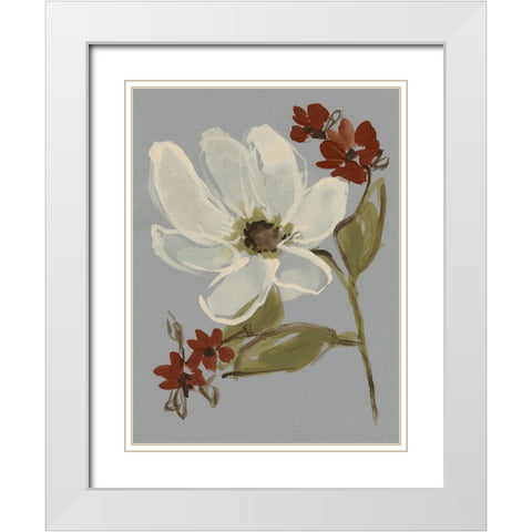 Subdued Floral I White Modern Wood Framed Art Print with Double Matting by Goldberger, Jennifer