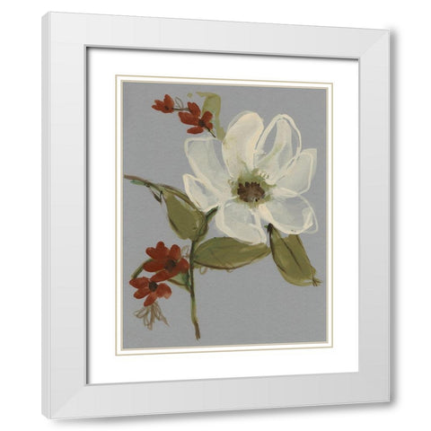 Subdued Floral II White Modern Wood Framed Art Print with Double Matting by Goldberger, Jennifer