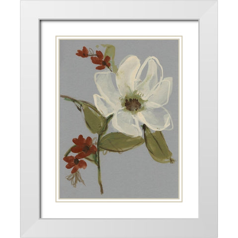 Subdued Floral II White Modern Wood Framed Art Print with Double Matting by Goldberger, Jennifer