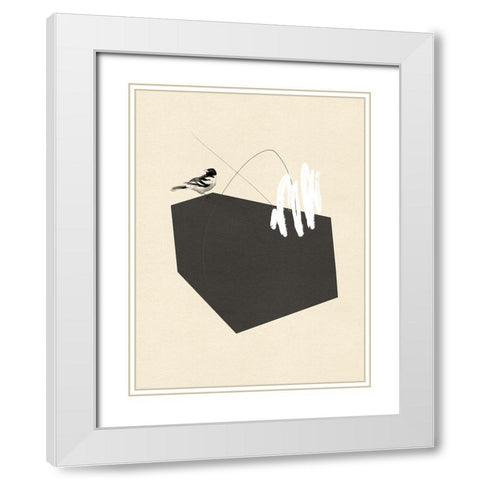 Steel Sequin with Bird I White Modern Wood Framed Art Print with Double Matting by Green, Jacob