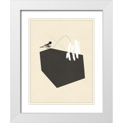 Steel Sequin with Bird I White Modern Wood Framed Art Print with Double Matting by Green, Jacob
