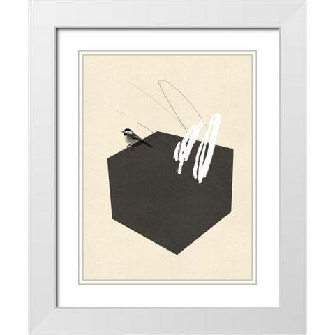 Steel Sequin with Bird II White Modern Wood Framed Art Print with Double Matting by Green, Jacob