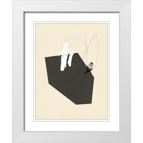 Steel Sequin with Bird IV White Modern Wood Framed Art Print with Double Matting by Green, Jacob