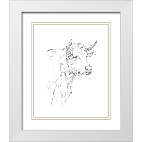 Bovine Quick Study I White Modern Wood Framed Art Print with Double Matting by Harper, Ethan