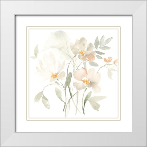 Whispering Petals I White Modern Wood Framed Art Print with Double Matting by Goldberger, Jennifer