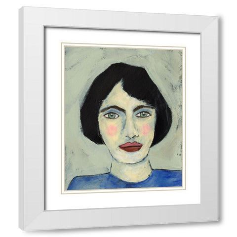 Green Eyed Girl I White Modern Wood Framed Art Print with Double Matting by Moore, Regina