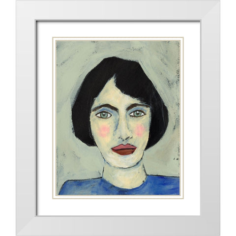 Green Eyed Girl I White Modern Wood Framed Art Print with Double Matting by Moore, Regina