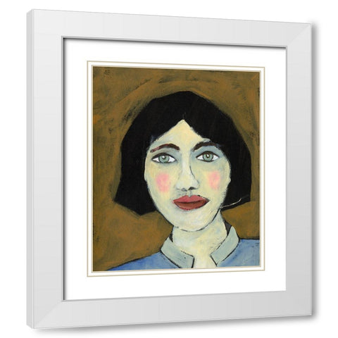 Green Eyed Girl II White Modern Wood Framed Art Print with Double Matting by Moore, Regina