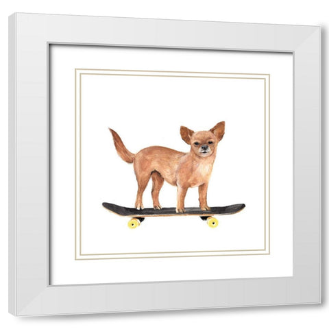 Pups on Wheels I White Modern Wood Framed Art Print with Double Matting by Warren, Annie