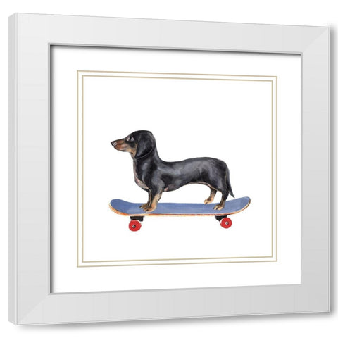 Pups on Wheels II White Modern Wood Framed Art Print with Double Matting by Warren, Annie