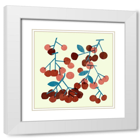 Sweet Cherries II White Modern Wood Framed Art Print with Double Matting by Wang, Melissa