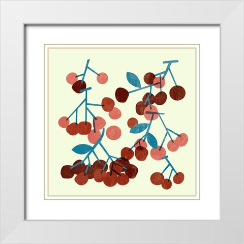 Sweet Cherries II White Modern Wood Framed Art Print with Double Matting by Wang, Melissa