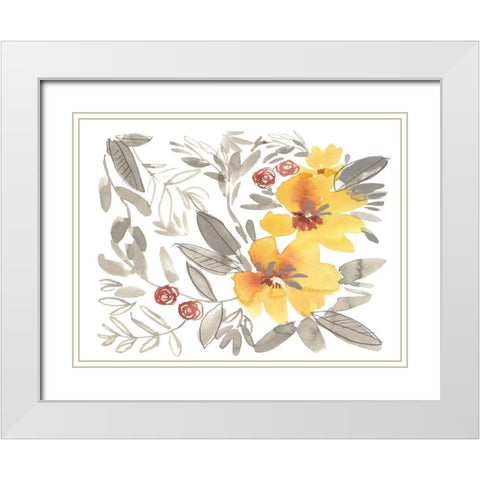 Golden Flower Composition II White Modern Wood Framed Art Print with Double Matting by Goldberger, Jennifer