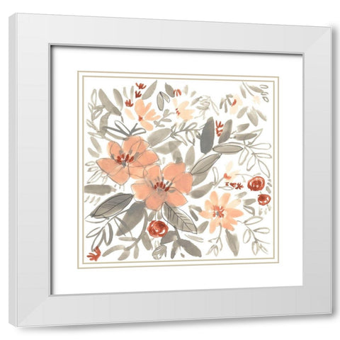 Peach and Rust Blooms I White Modern Wood Framed Art Print with Double Matting by Goldberger, Jennifer