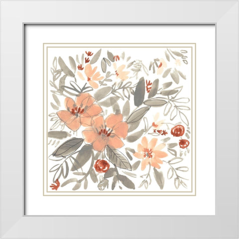 Peach and Rust Blooms I White Modern Wood Framed Art Print with Double Matting by Goldberger, Jennifer