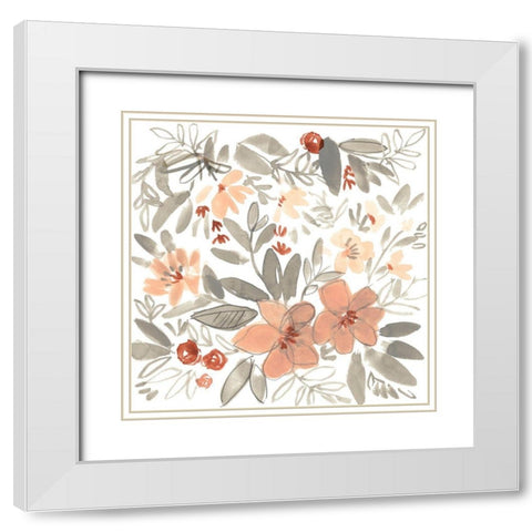 Peach and Rust Blooms II White Modern Wood Framed Art Print with Double Matting by Goldberger, Jennifer