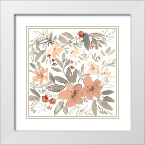 Peach and Rust Blooms II White Modern Wood Framed Art Print with Double Matting by Goldberger, Jennifer