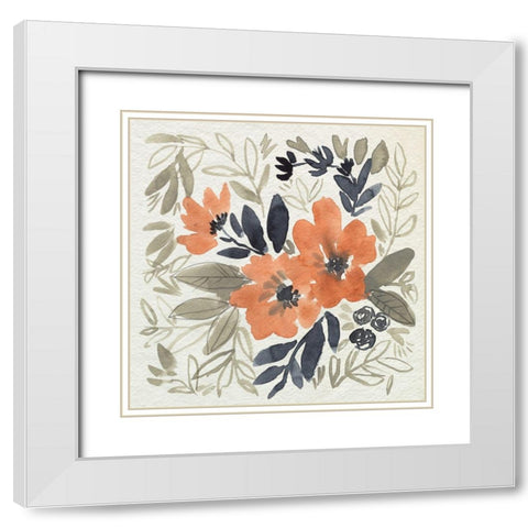 Sienna and Paynes Flowers I White Modern Wood Framed Art Print with Double Matting by Goldberger, Jennifer