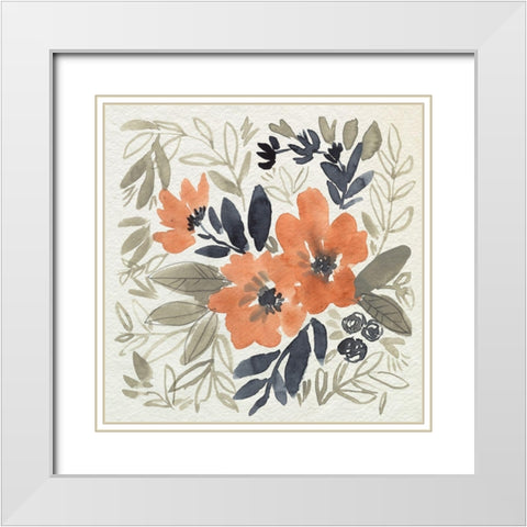 Sienna and Paynes Flowers I White Modern Wood Framed Art Print with Double Matting by Goldberger, Jennifer