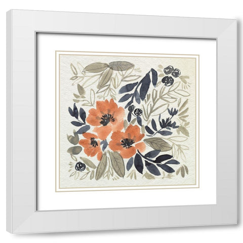 Sienna and Paynes Flowers II White Modern Wood Framed Art Print with Double Matting by Goldberger, Jennifer