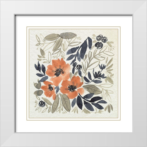 Sienna and Paynes Flowers II White Modern Wood Framed Art Print with Double Matting by Goldberger, Jennifer