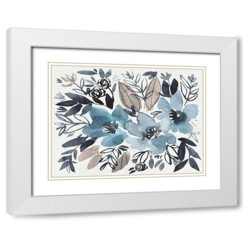 Blue and Paynes Blooms I White Modern Wood Framed Art Print with Double Matting by Goldberger, Jennifer