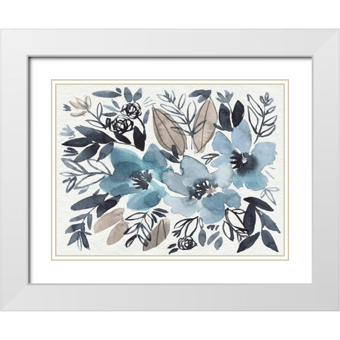 Blue and Paynes Blooms I White Modern Wood Framed Art Print with Double Matting by Goldberger, Jennifer