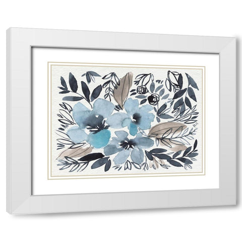 Blue and Paynes Blooms II White Modern Wood Framed Art Print with Double Matting by Goldberger, Jennifer