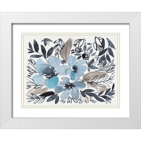 Blue and Paynes Blooms II White Modern Wood Framed Art Print with Double Matting by Goldberger, Jennifer